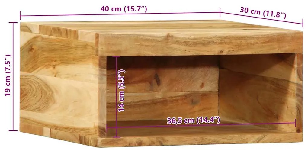 Armário de TV para parede 40x30x19 cm madeira acácia maciça