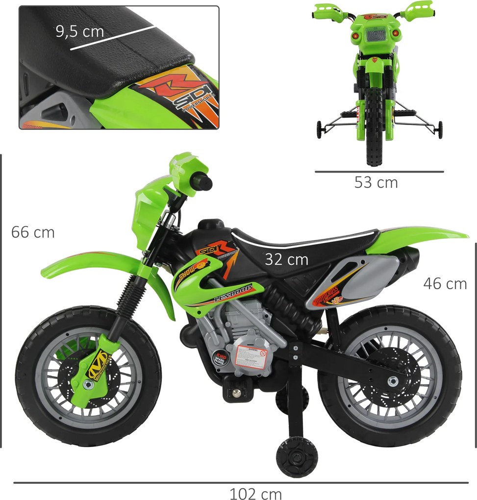 Moto elétrica para crianças, moto de cross para crianças com bateria de 6 V, faróis, músicas e rodas de apoio, dos 3 aos 6 anos, capacidade de carga d