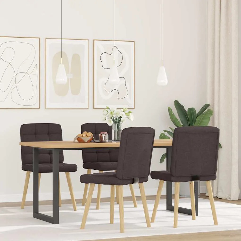 Cadeiras de jantar 4 pcs tecido castanho-escuro