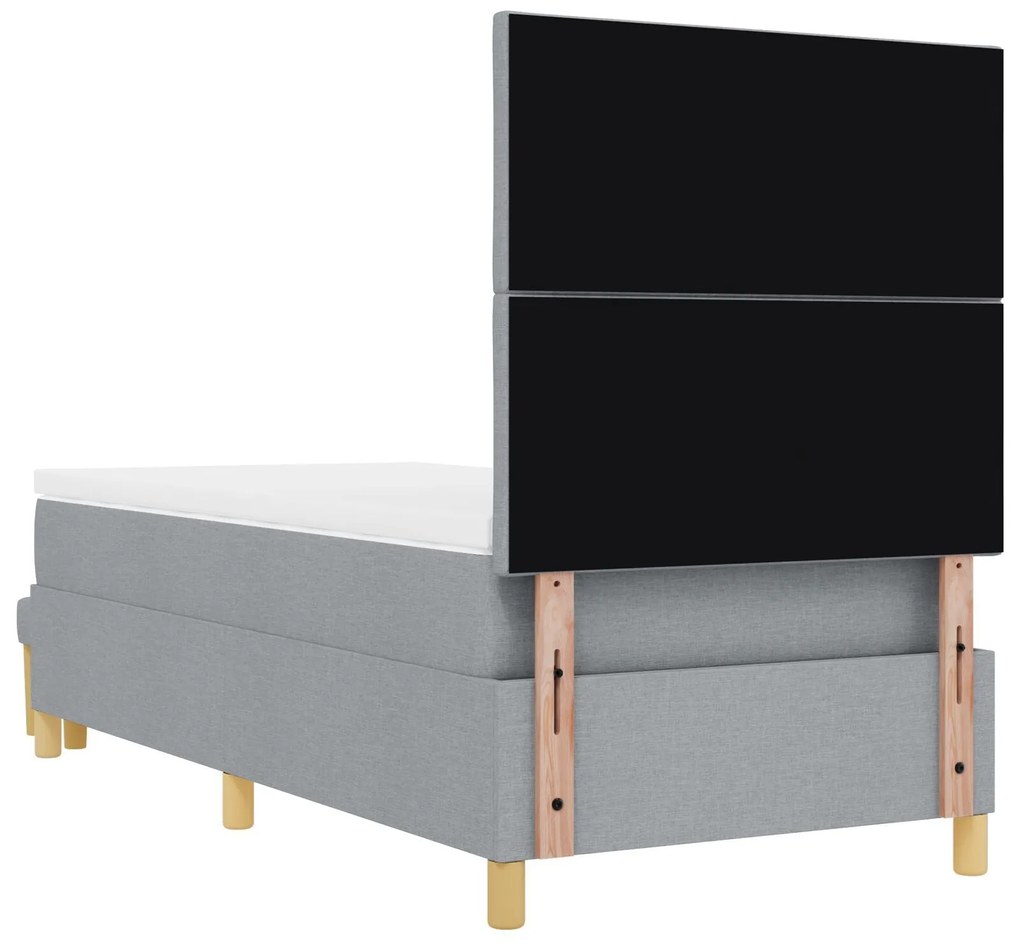 Cama Box Spring com Colchão & Banco Cinza Claro 100x200 cm Tecido