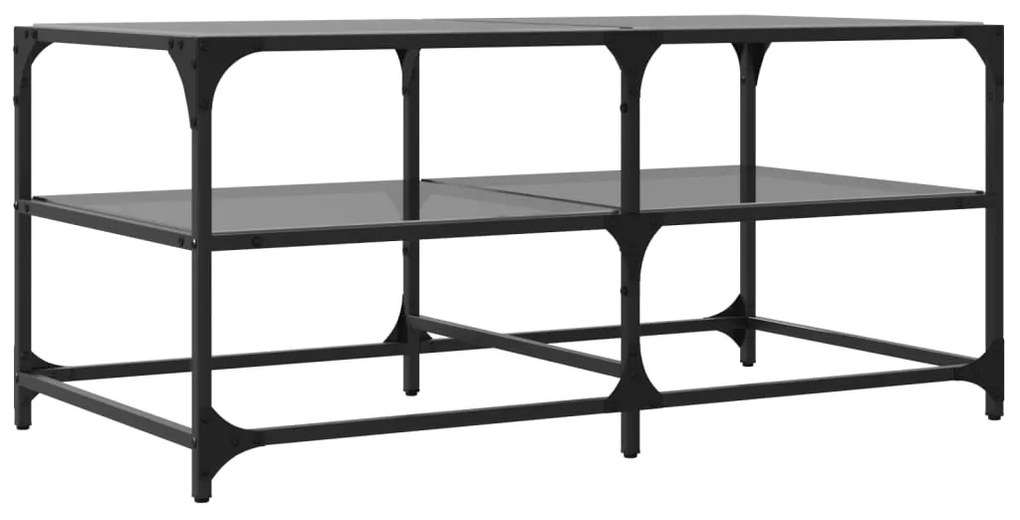 Mesa de centro com topo em vidro preto 98,5x50x45 cm aço