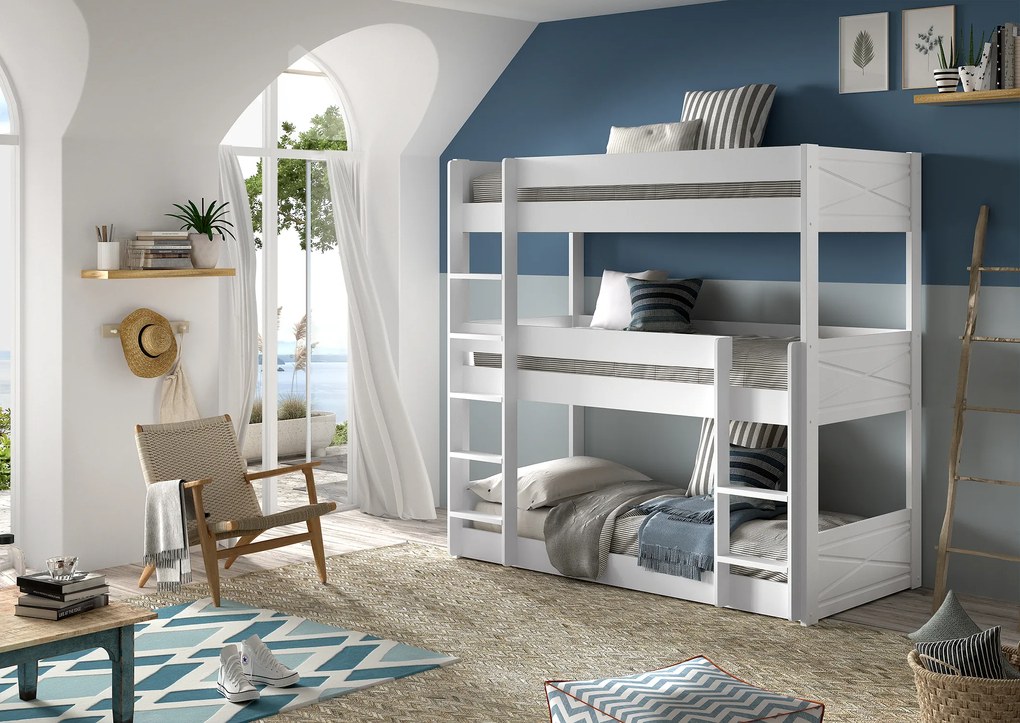 Beliche Infantil Triplo SCOTT com 3 lugares para dormir branco