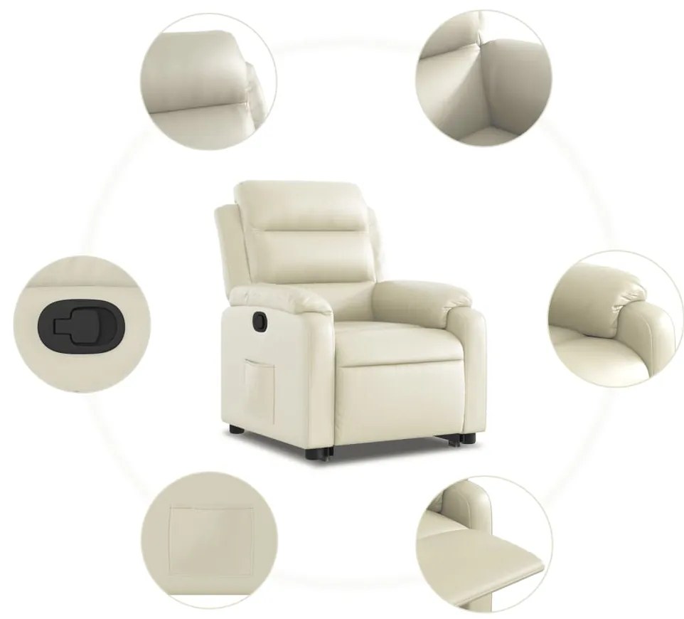 Poltrona reclinável elevatória couro artificial cor creme