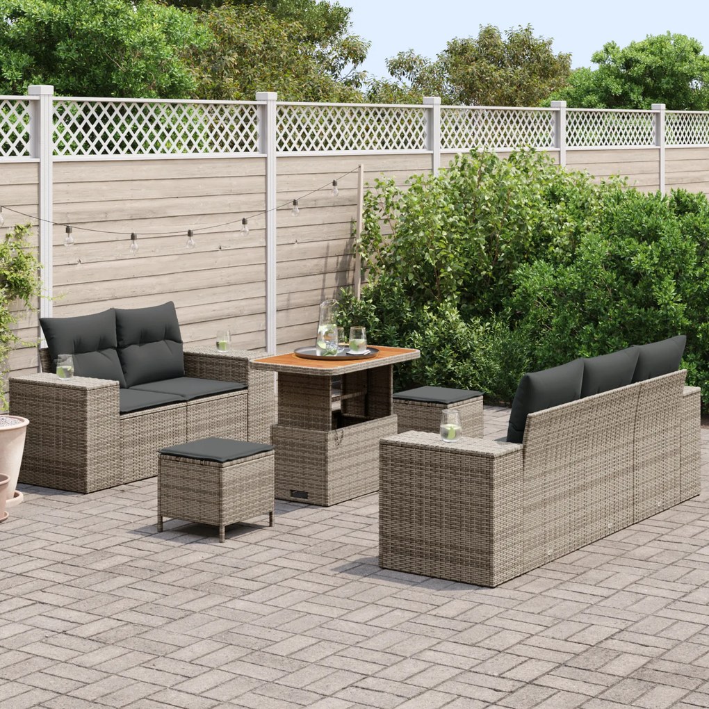 Conjunto de 8 Peças de Sofás para Jardim com Almofadas Cinza Poliratan
