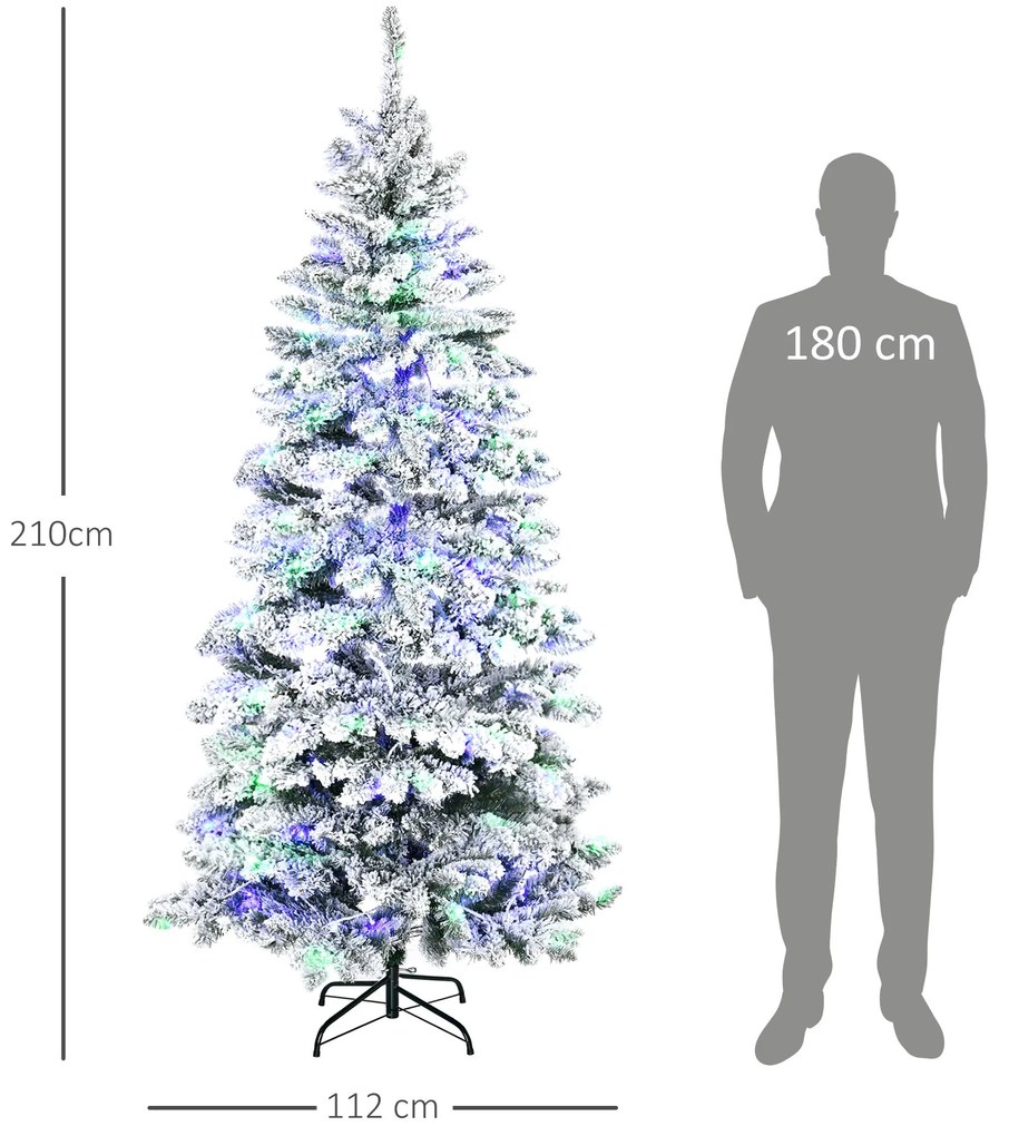 HOMCOM Árvore de Natal 210 cm com 250 Luzes LED Árvore de Natal Nevada