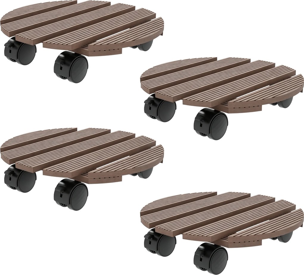Conjunto de 4 suportes redondos de Ø30 cm para plantas - suporte para plantas com rodas, para interior e exterior