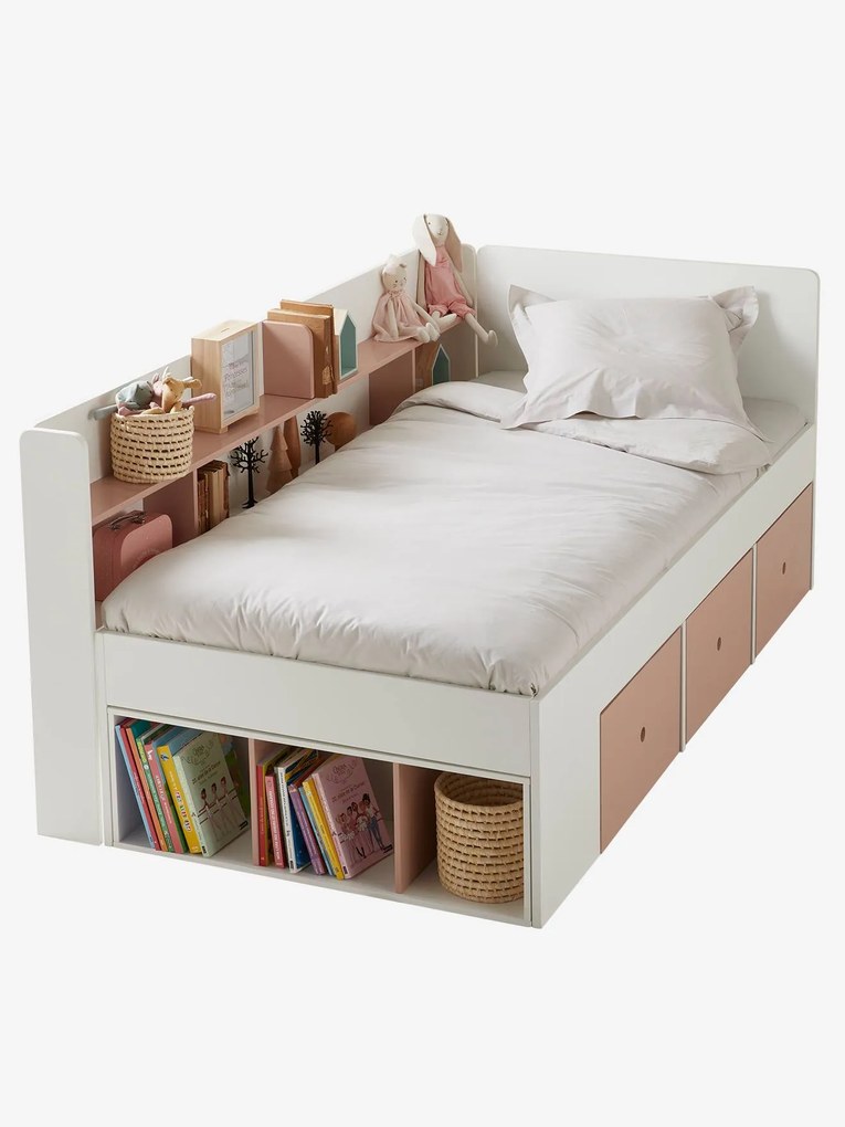 Cama com plataforma e arrumações, para criança, BASEO rosa claro bicolor/multicolor