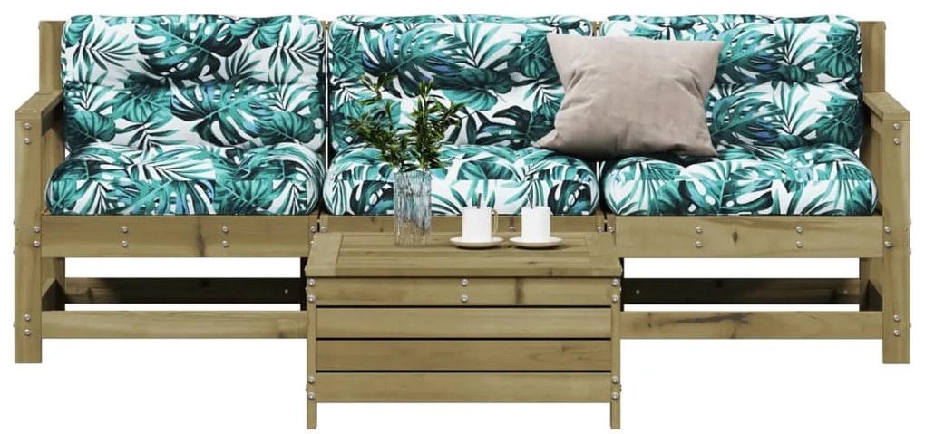 4 pcs conjunto lounge de jardim c/ almofadões pinho impregnado