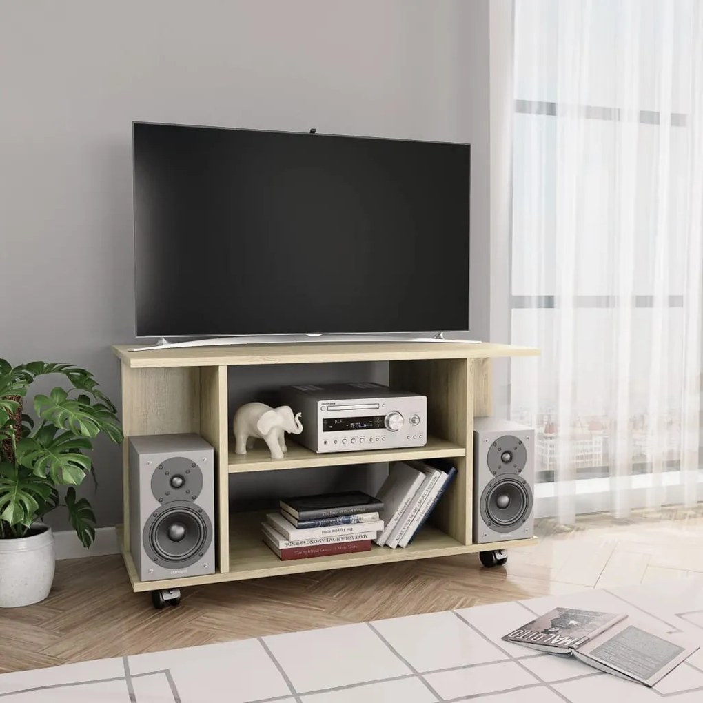 vidaXL Móvel de TV com rodas 80x40x45 cm deriv.madeira carvalho sonoma