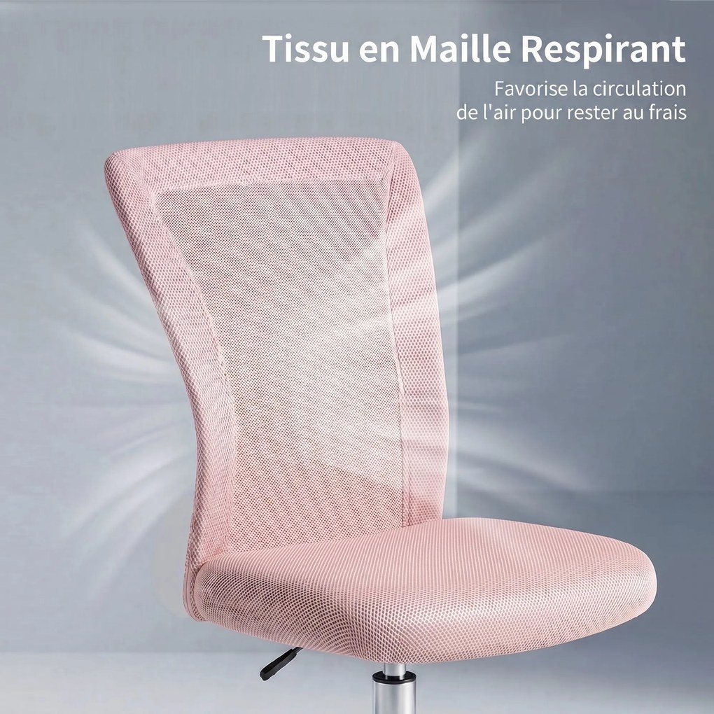 Cadeira de escritório ergonómica, com altura ajustável, base cromada e rotação de 360°, com revestimento em malha rosa