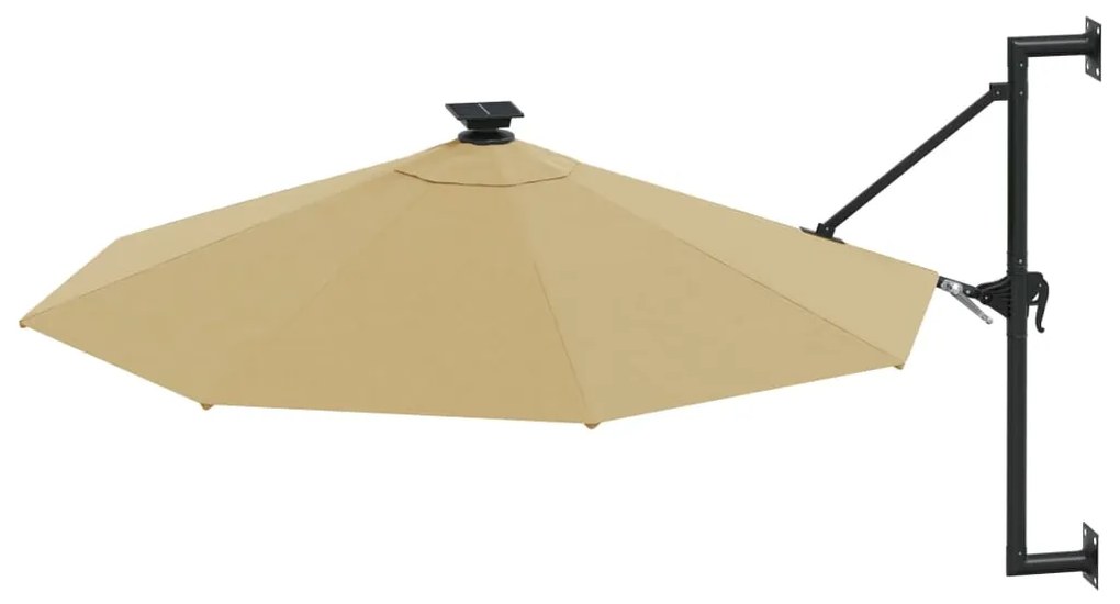 Guarda-sol p/ jardim parede c/ luz LED 300 cm cinza-acastanhado