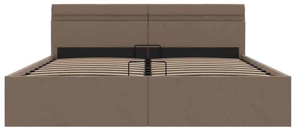 Cama hidráuli. arrumação LED 160x200cm tecido cinza-acastanhado