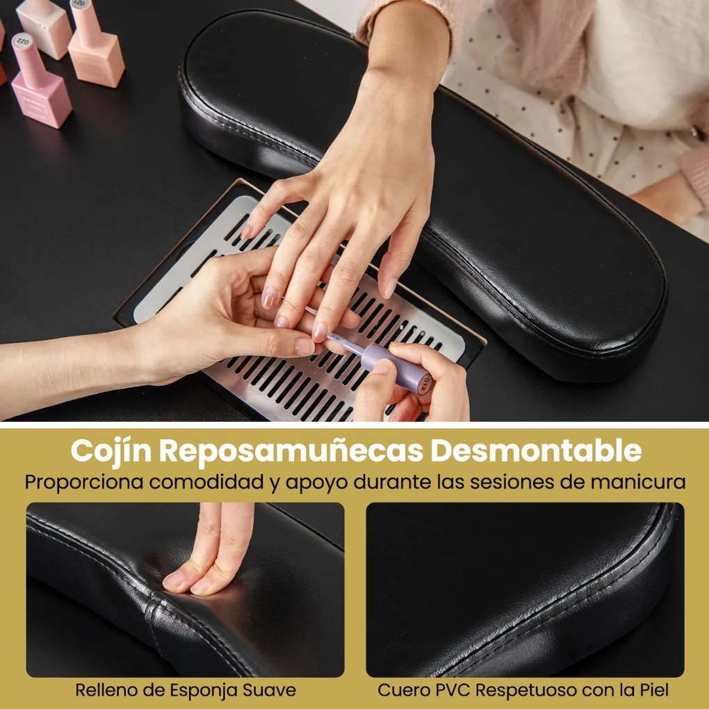Mesa de Manicura, 108 x 45 x 76 cm, Coletor de Pó Elétrico, Preto