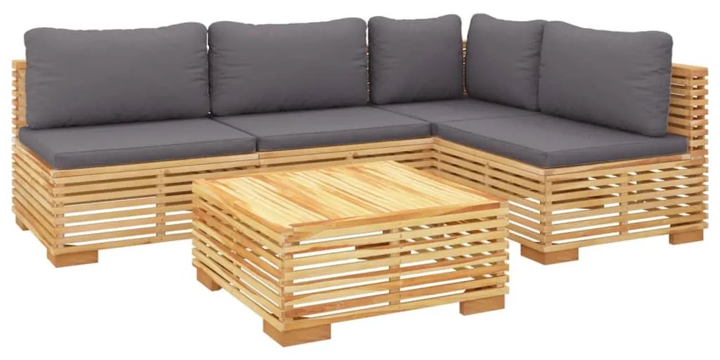 5 pcs conjunto lounge jardim c/ almofadões madeira teca maciça