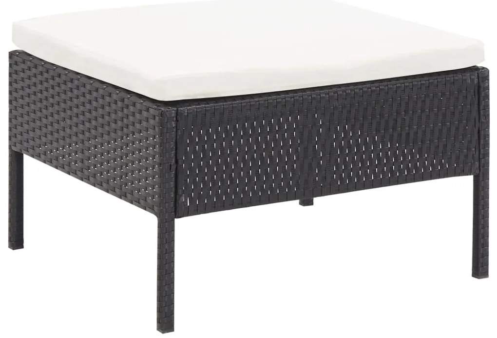 3 pcs conjunto lounge de jardim c/ almofadões vime PE preto