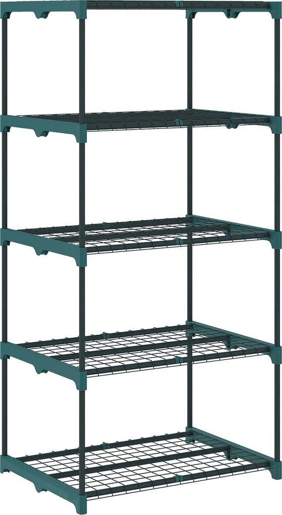 Outsunny Suporte para Plantas de 5 Níveis, Estante de Aço com Prateleiras de Rede, 67x49x138 cm, Verde Escuro | Aosom Portugal