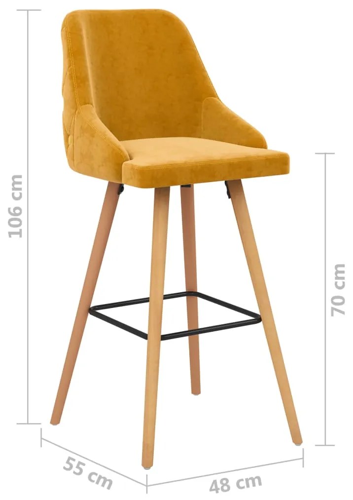 Bancos de bar 2 pcs veludo amarelo