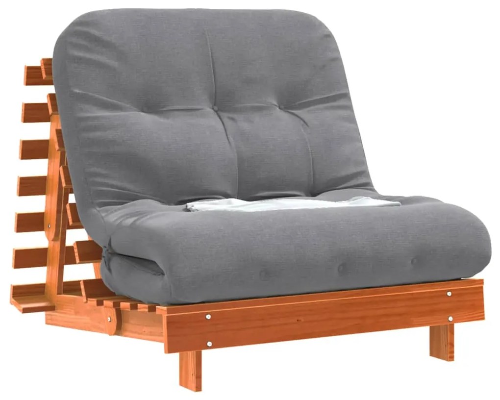 Sofá-cama futon c/ colchão madeira de pinho maciça castanho-mel