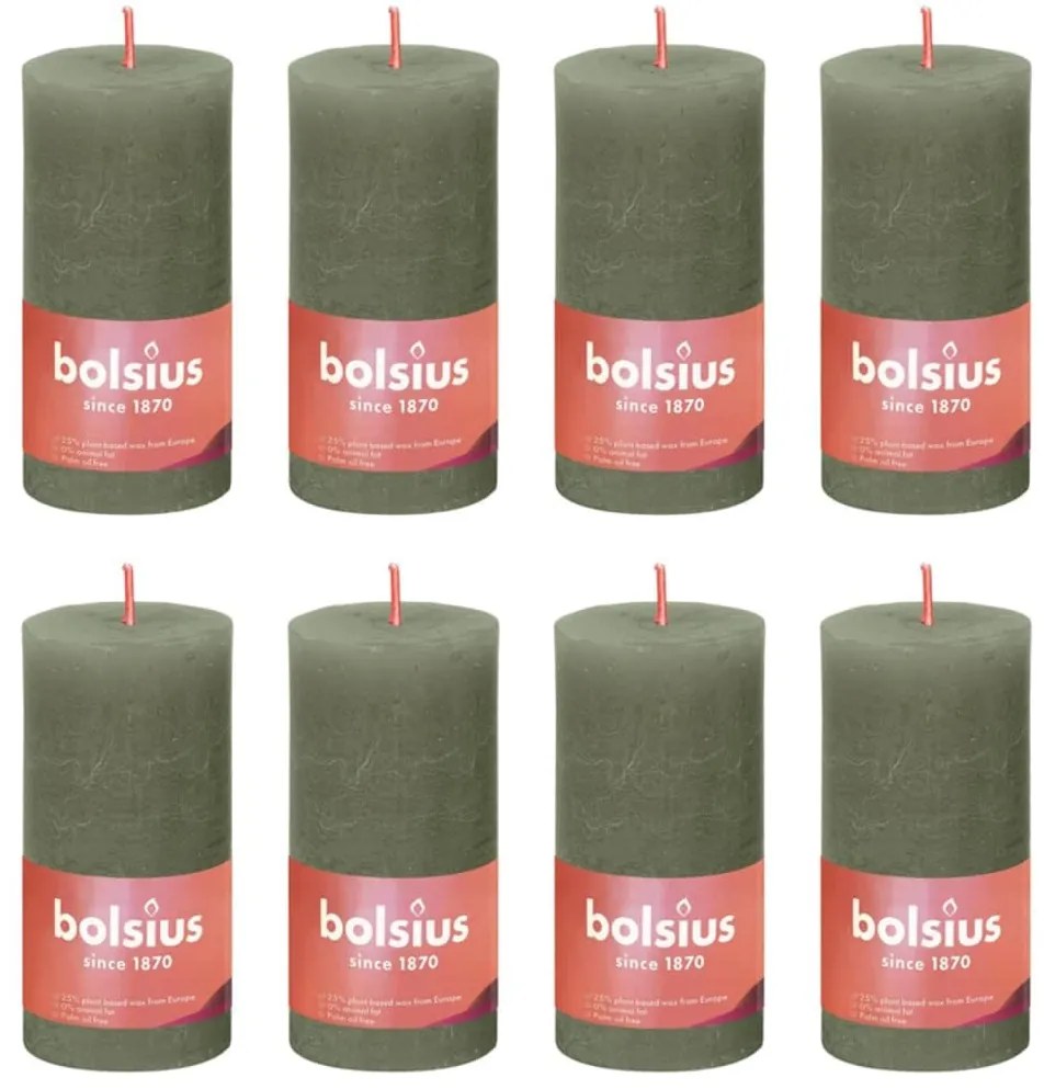 440806 Bolsius Velas rústicas cilíndricas Shine 8pcs 100x50mm azeitona fresca