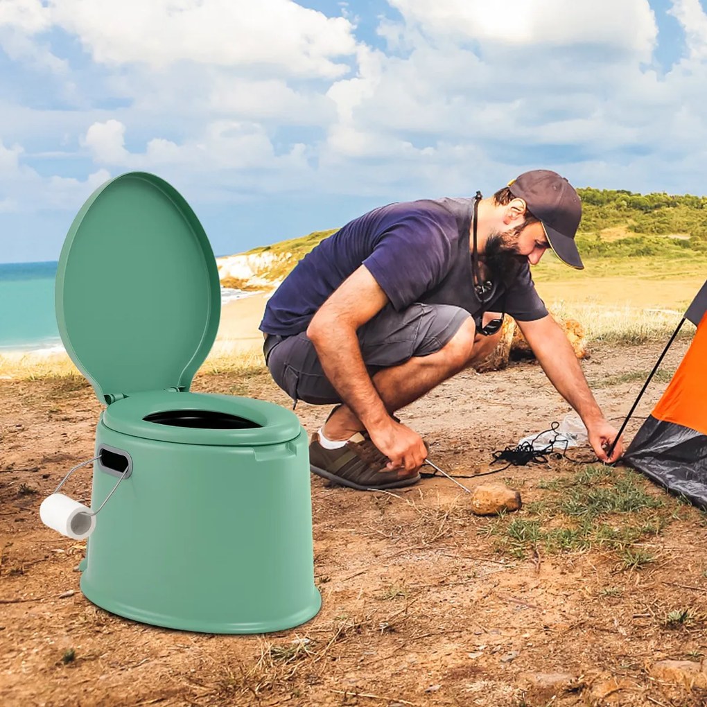 Sanita portátil 5 L para campimo 41 x 49 x 34 cm com tampa e cubo interno removível, WC portátil para viagens ao ar livre Verde