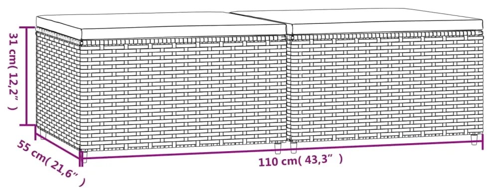 Apoios de pés para jardim com almofadões 2 pcs vime PE preto