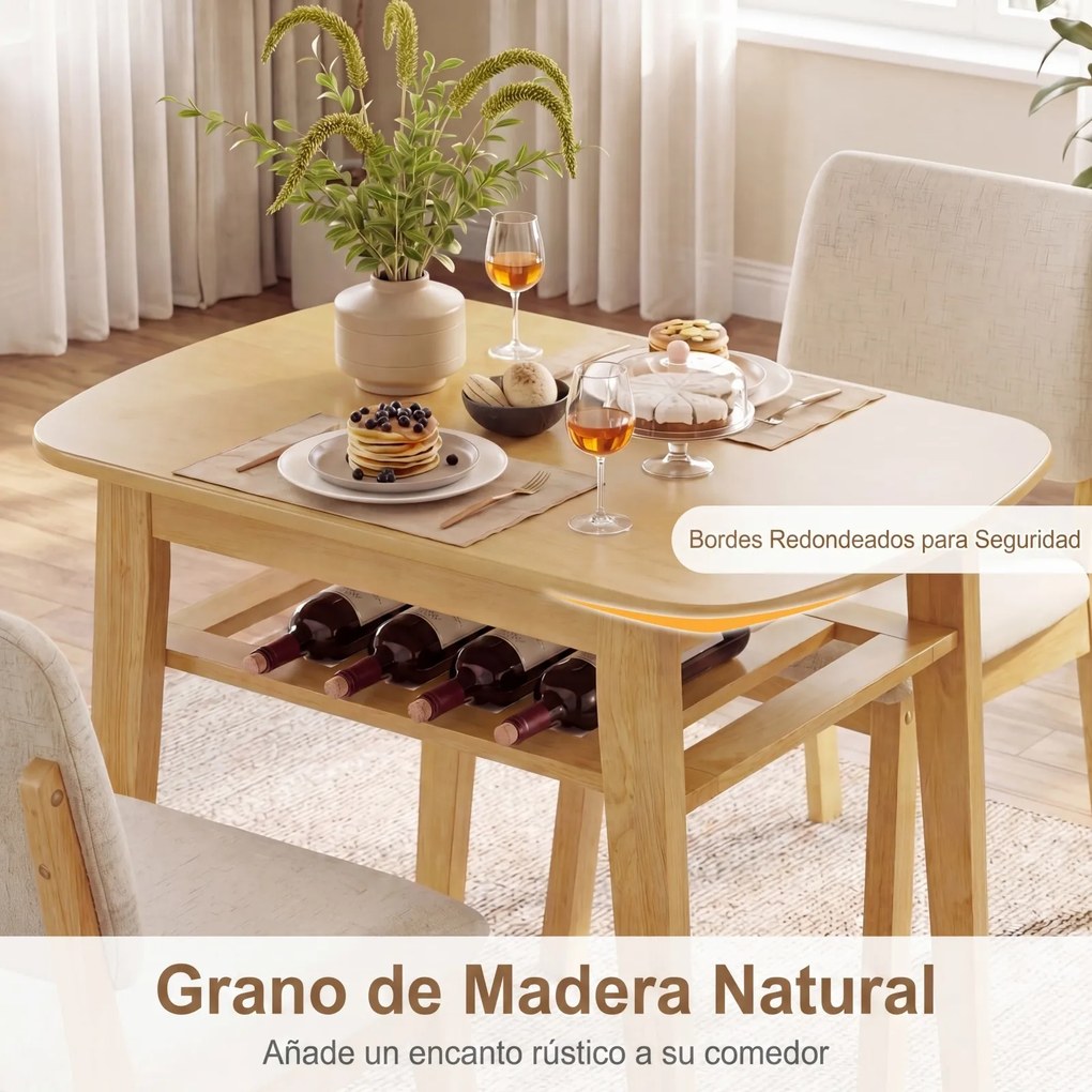 Conjunto de 1 Mesa de Jantar Oval e 2 Cadeiras, 80 x 53 x 74 cm, Assentos Acolchoados, Natural