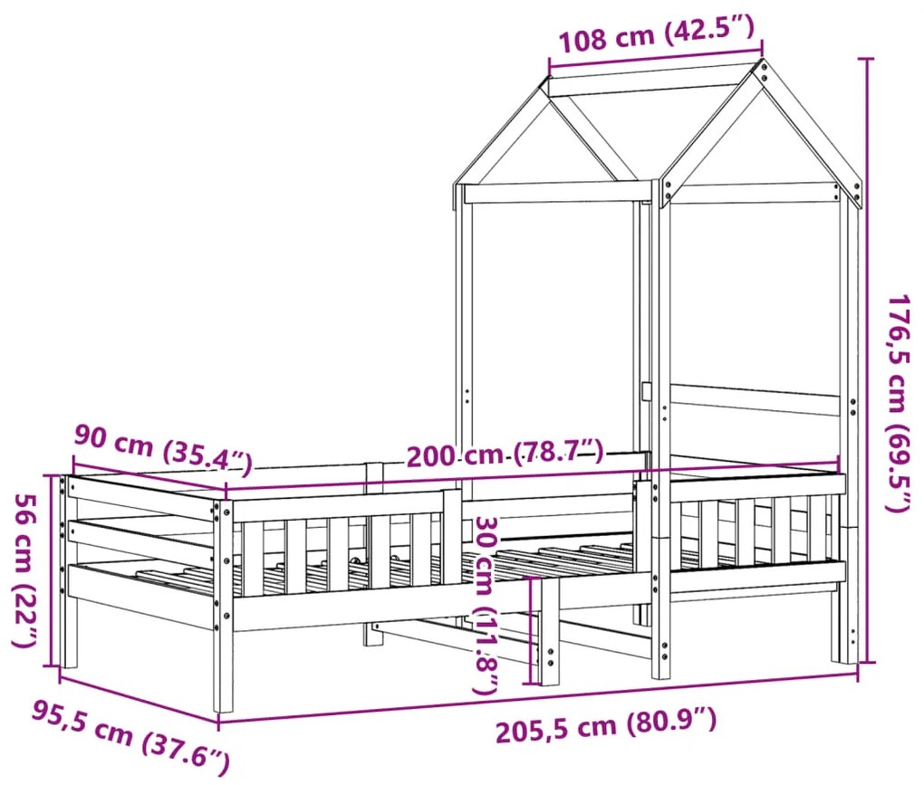 Estrutura de cama com telhado 90x200 cm madeira de pinho maciça