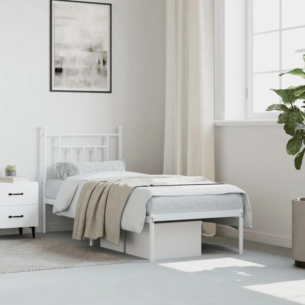 Estrutura de cama sem colchão com cabeceira 75x190 cm branco