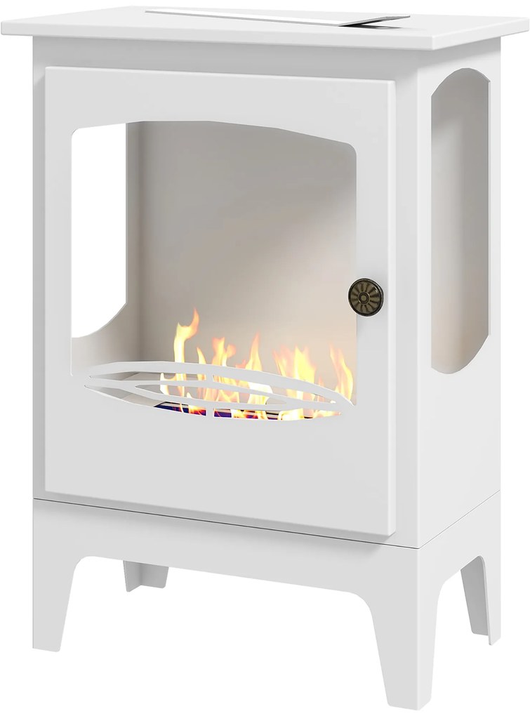 Lareira Bioetanol 7000BTU com Apagador de Aço Inoxidável Depósito de 1,2L Tempo de Combustão 3h para Interiores 20-25 m² 39x26x54 cm Branco