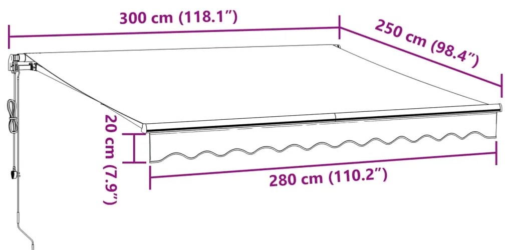 Toldo retrátil automático 300x250 cm antracite e branco