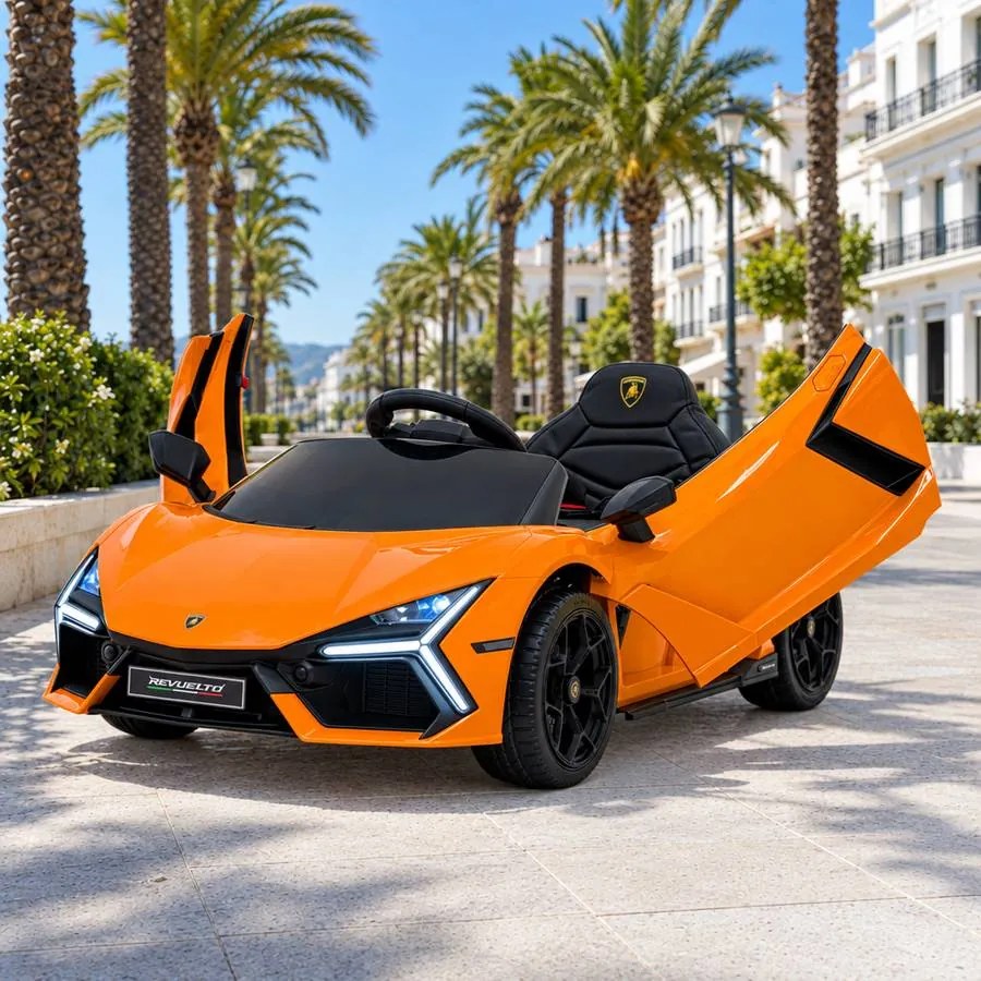 Carro elétrico para Crianças Lamborghini Revuelto 12V 4x4 Rodas Espuma EVA, Assento couro ecológico Laranja