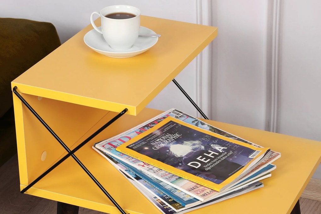 Mesa de Cabeceira Cross – Amarela – 50x55x40 cm