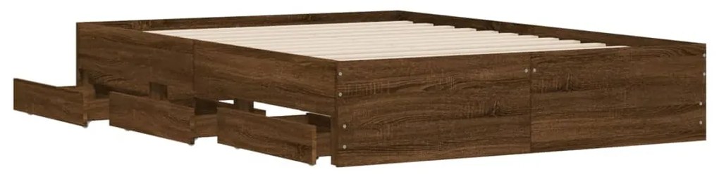 Estrutura de cama gavetas derivados madeira carvalho castanho