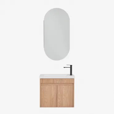 Conjunto De Móvel De Casa De Banho Suspenso Em Madeira Com Lavatório Integrado Narek Ovalado Com Armazenamento 45x90 Cm Abner & Castanho Fresno &  -