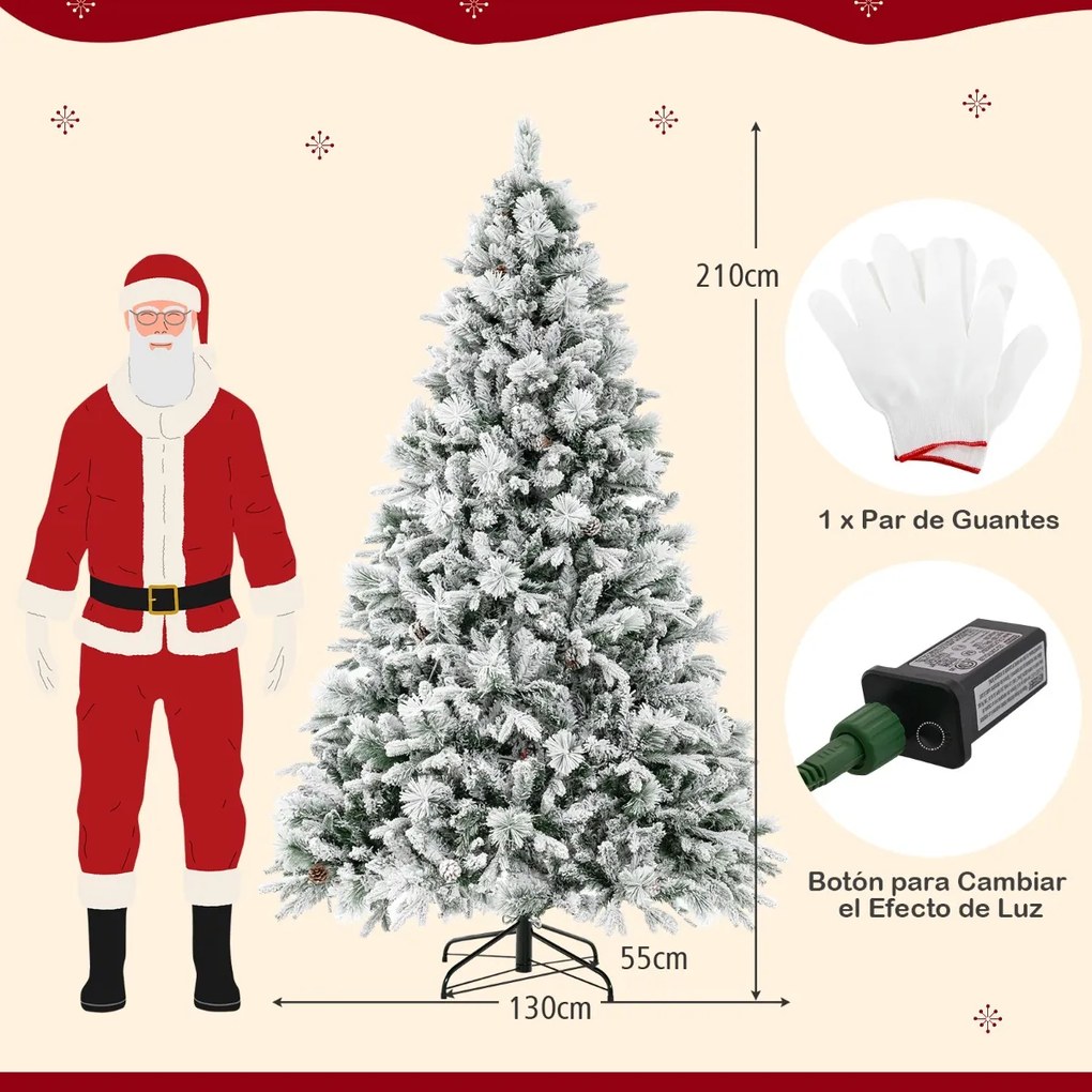 Árvore de Natal Com neve com Luzes 210 cm com Luzes Incorporadas com 320 Luzes LED 8 Modos 1270 Pontas PVC e PE Verde e Branco