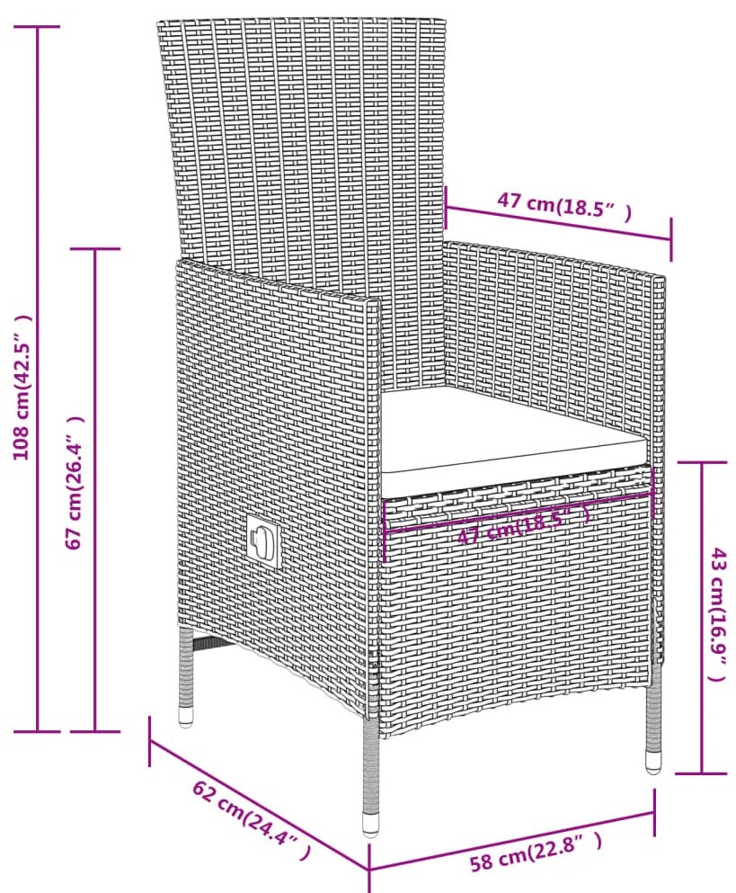 9 pcs conjunto de jantar para jardim com almofadões bege