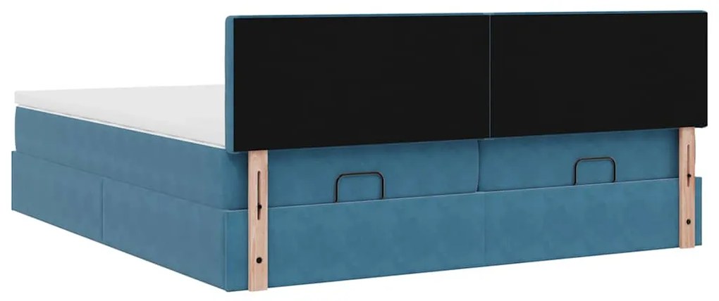 Estrutura cama otomana colchões 180x200 cm veludo azul escuro