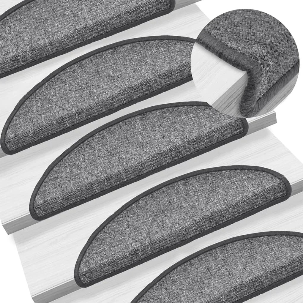 vidaXL Tapetes de escada 15 peças 56x17x3 cm cinza escuro semicircular
