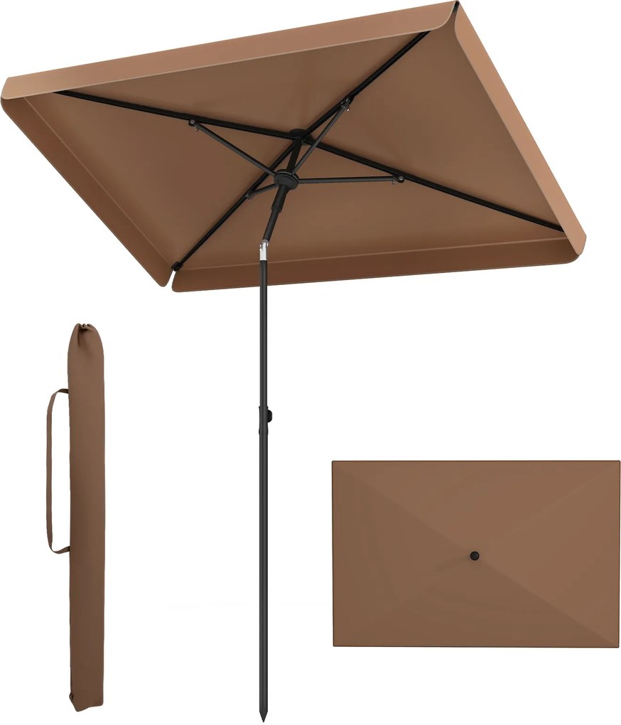 Guarda-sol retangular 200 x 130 cm para terraço exterior com inclinação bidirecional de 30°, bolsa de transporte e enfeites para pátio, piscina e