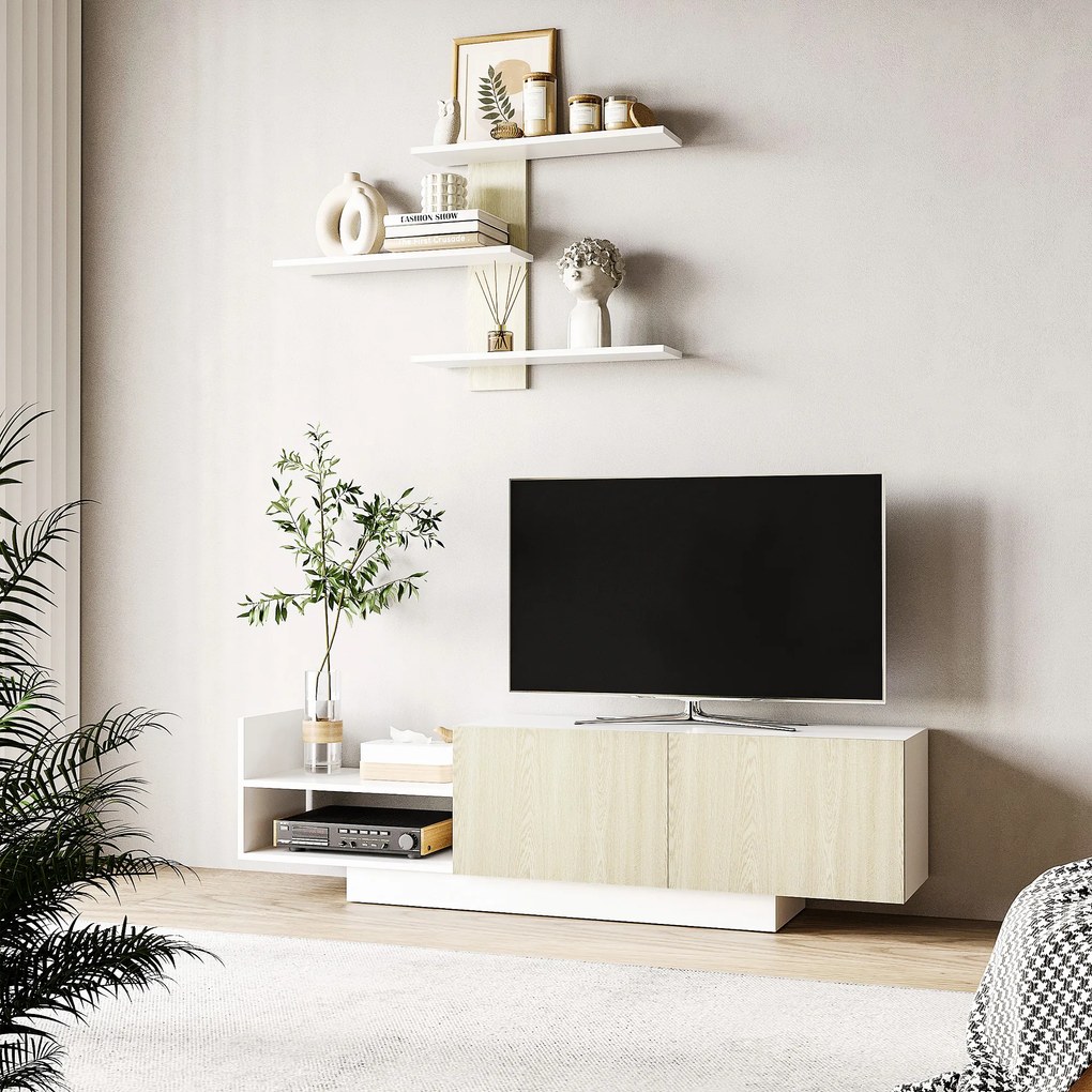 HOMCOM Móvel de TV para Sala de Estar Móvel para Televisor 150x31,5x40cm e Prateleira de Parede 95,5x16x60cm Madeira