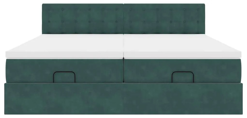 Estrutura de cama otomana com colchão verde escuro Veludo