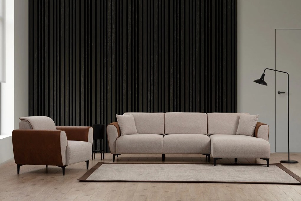 Sofá-cama de canto Aren – Bege e Canela – 150 x 260 cm