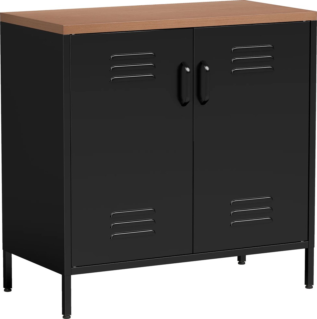 HOMCOM Aparador de metal, 80x40x80 cm, armário de armazenamento industrial com 2 portas e prateleira ajustável para sala de estar, escritório, Preto | Aosom Portugal