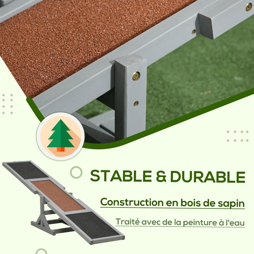 Equipamento de treino para cães - Baloiço de agilidade desportiva, em madeira de abeto pré-oleada, com feltro betumado antiderrapante cinzento-escuro