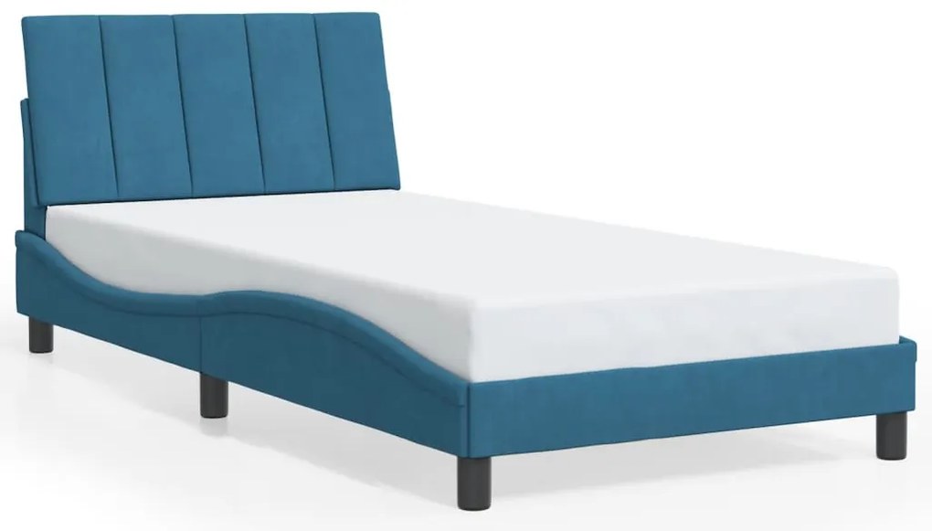 Estrutura de cama c/ luzes LED 100x200 cm veludo azul