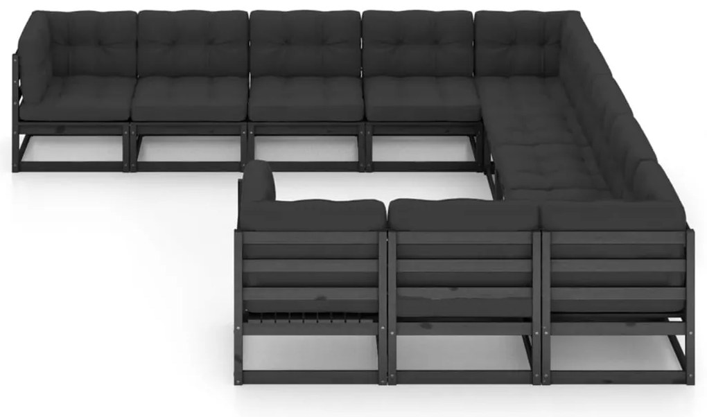 11 pcs conjunto longue jardim c/ almofadões pinho maciço preto