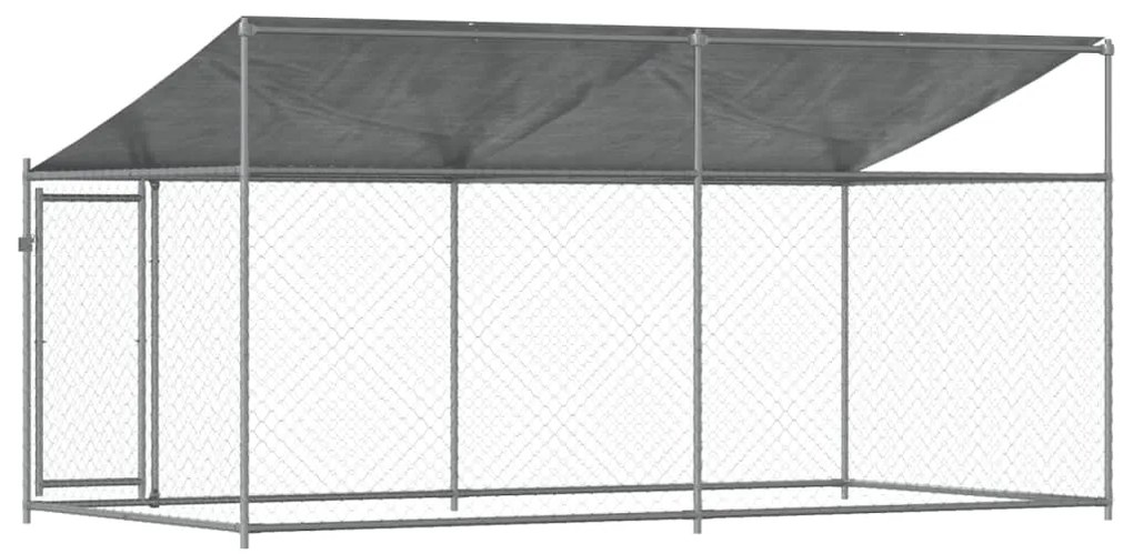 Jaula para cão com telhado/porta 4x2x2 m aço galvanizado cinza