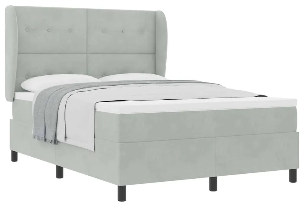 Cama Box com Colchão Cinza Claro, 140x200 cm, em Veludo