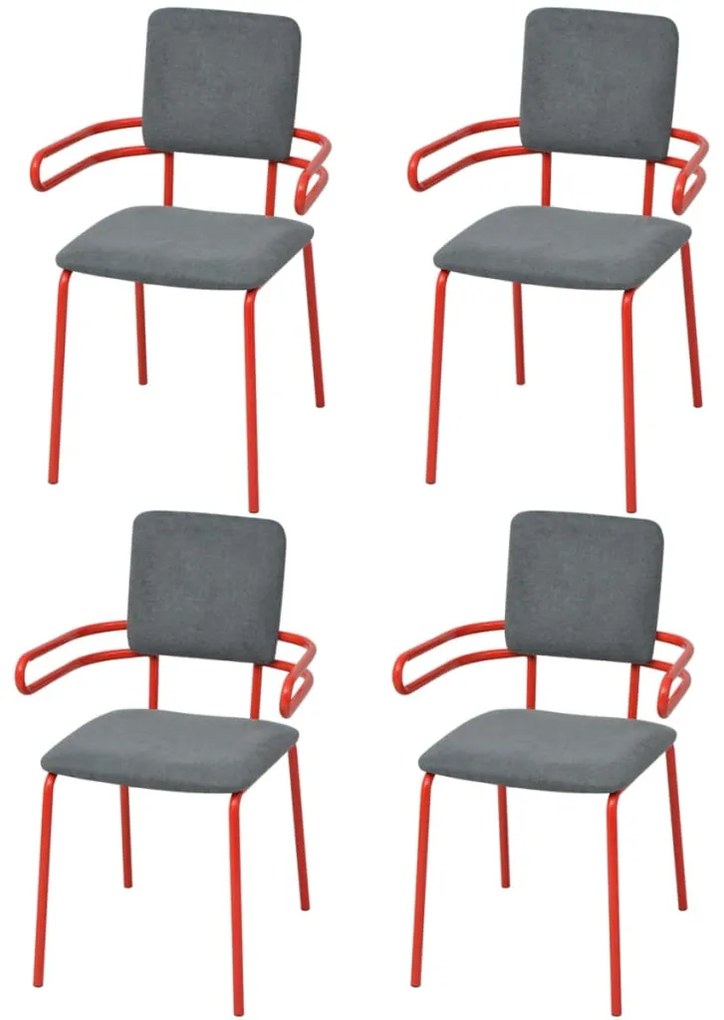 vidaXL Cadeiras de jantar 4 pcs tecido vermelho e cinzento