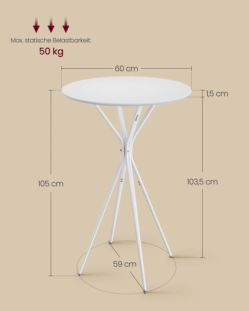 Mesa de bar com estrutura metálica 60 x 60 x 105 cm branco nuvem-branco mate